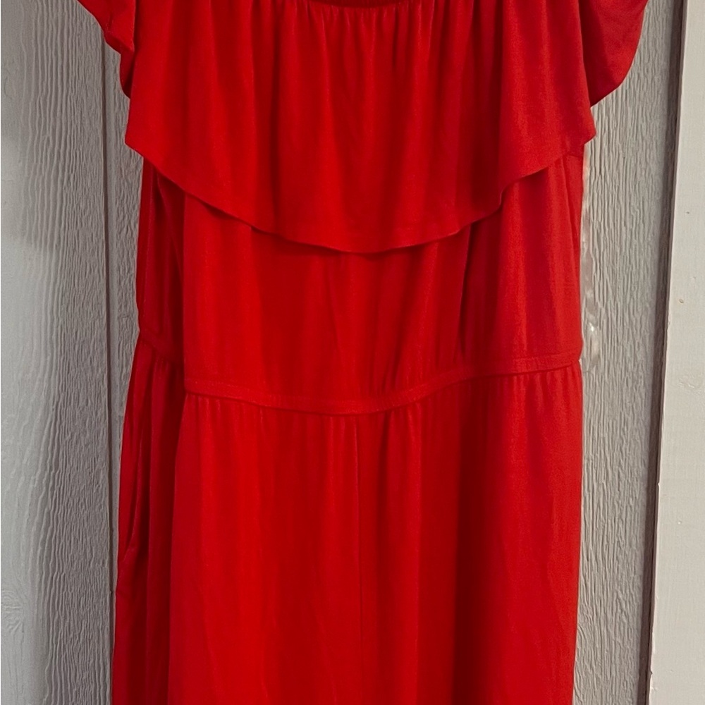 Lane Bryant Red Off-the-Shoulder Ruffled Romper